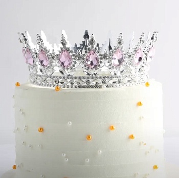 Декоративная корона для торта, 12,5 см, серебро с розовыми камнями
