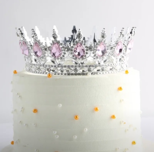 Декоративная корона для торта, 12,5 см, серебро с розовыми камнями