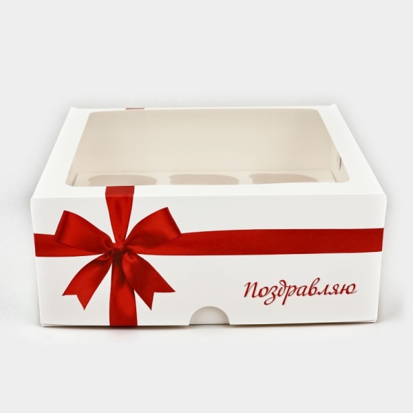 Коробка для капкейков и бенто «Бант», 25 х 25 х 10 см