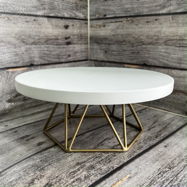 Тортовница деревянная на металлической ножке, d-28 см, h-11,5 см, белый/золото