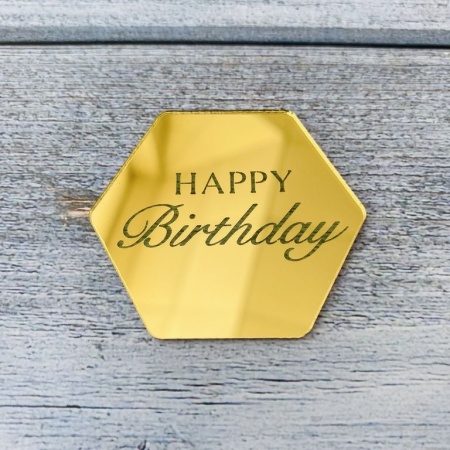 Акриловый топпер фигурный "Happy Birthday" №15, золото
