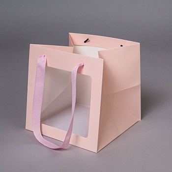 Пакет для торта с окном и квадратным дном 25х25х25 см, розовый