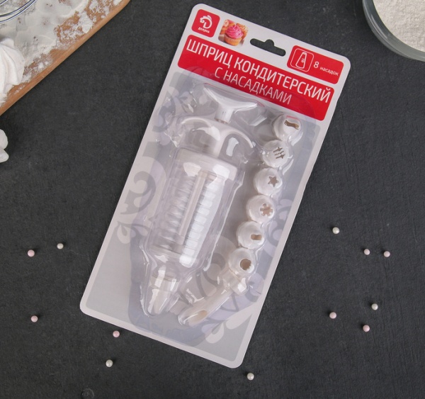 Шприц кондитерский Доляна «Повар», 19×5 см, 8 насадок