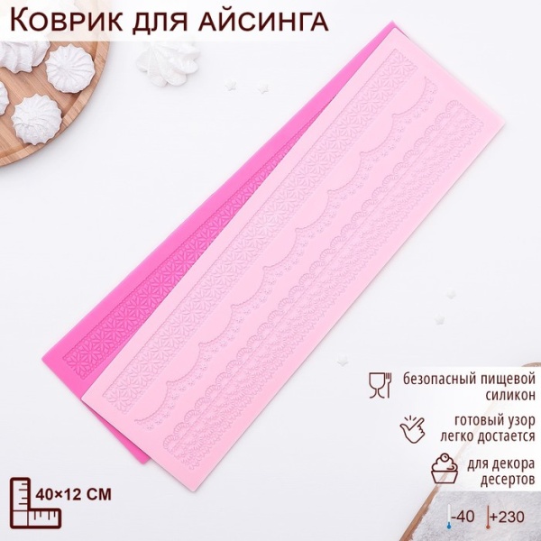 Коврик для айсинга Доляна «Ретро», 40×12 см, цвет розовый