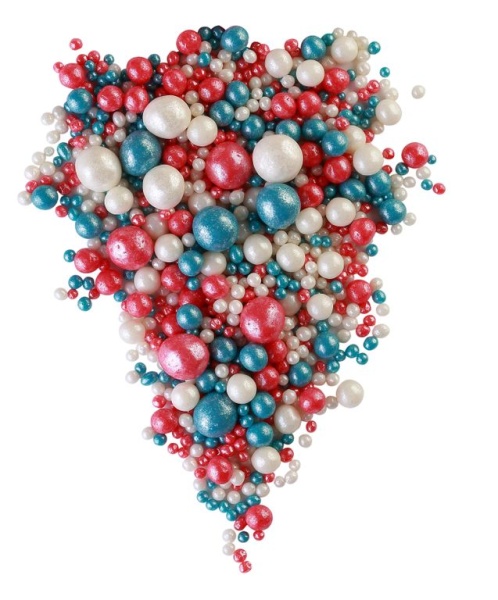 Взорванные зёрна риса №180 "Жемчуг темная бирюза, красный,серебро 3-10 мм" 50 гр