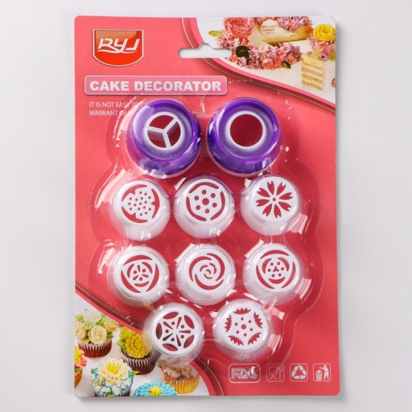 Набор насадок кондитерских, d=3,5 см, 8 шт, 2 адаптера, цвет МИКС