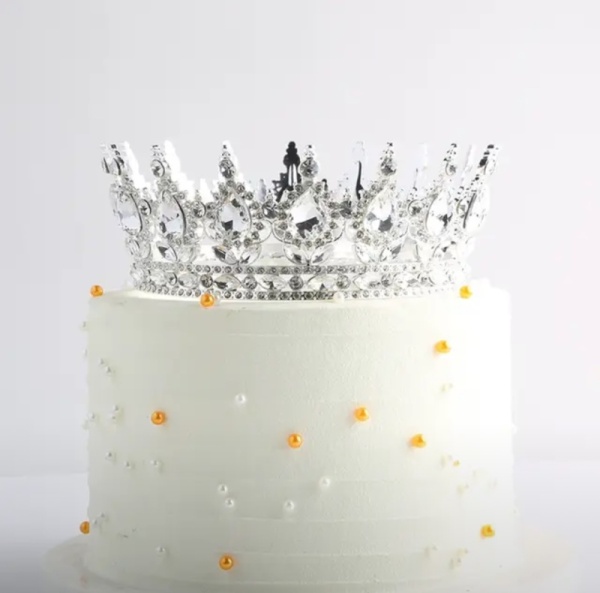 Декоративная корона для торта, 12,5 см, серебро с белыми камнями