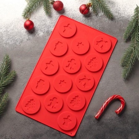 Форма для льда и шоколада «Новогодние кружочки», 29,8×17,5 см, 14 ячеек (d=5 см)