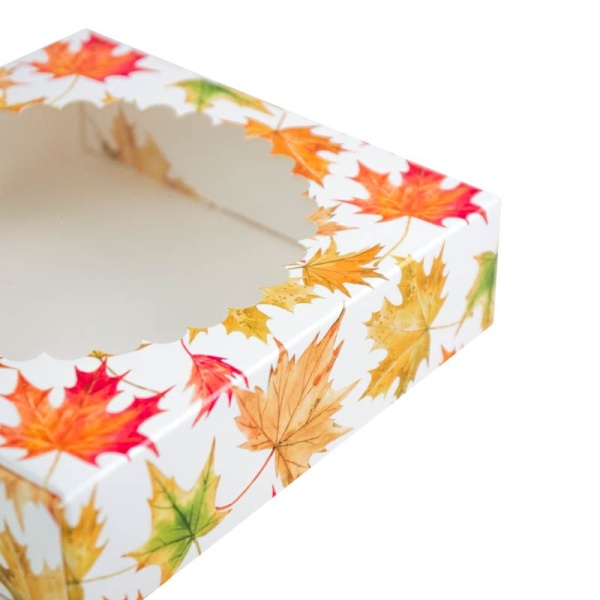 Коробка для печенья и пряников с окном "Кленовый лист", 120*120*30 мм