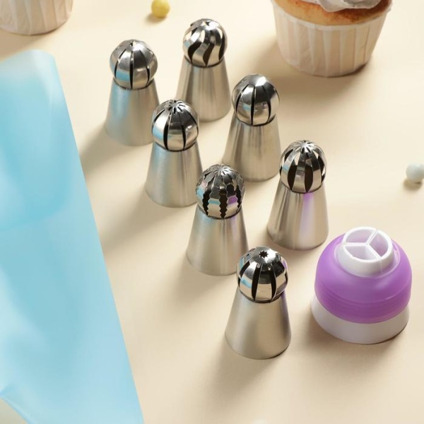 Набор кондитерский Доляна, 9 предметов: мешок, 7 насадок (диаметр основания 3 см), адаптер