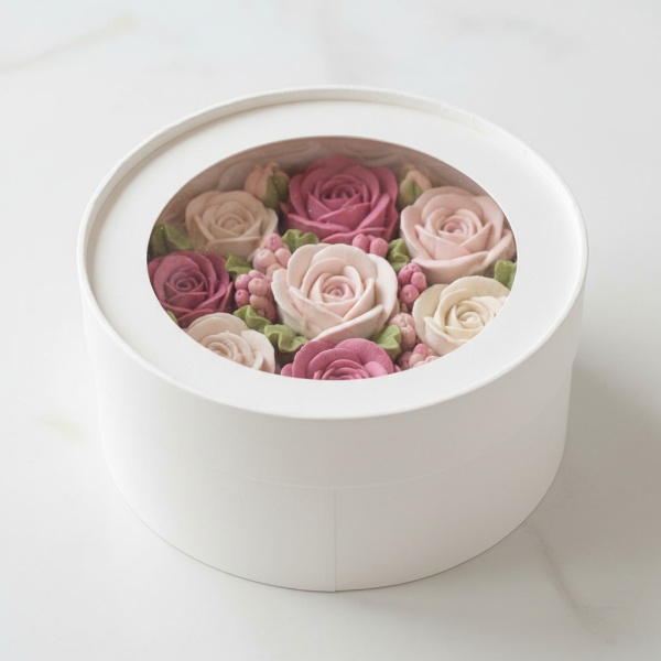 Коробка круглая с окном 16*7 см, белая