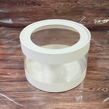 Коробка круглая с прозрачными стенками и окном 20*10 см, белая (АКВАШАЙБА)