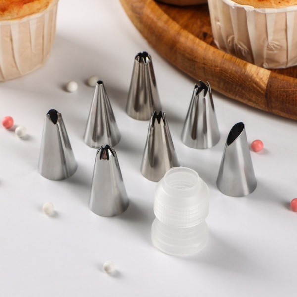 Набор насадок кондитерских, d=1,8 см, 7 шт, 1 адаптер