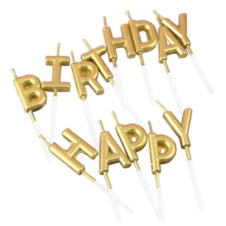 Свечи в торт  "Happy Birthday", 7 см, золотые Свечи в торт  "Happy Birthday", 7 см, золотые